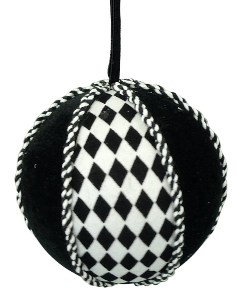 5" Blk/Wht Harlequin/Solid Pattern Ball Ornament - 84864BKWT - The Wreath Shop