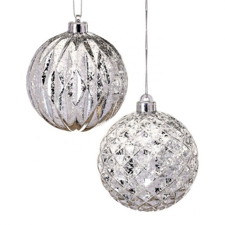 5" Plastic Mercury Faceted Ball Ornament, Set of 2 - MTX62202 - The Wreath Shop
