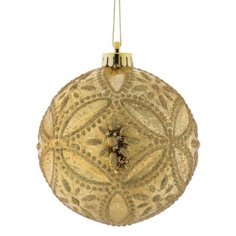 5" Plastic Mercury Glitter Floret Ball Ornament, Set of 2 - MTX73226 GOLD - The Wreath Shop