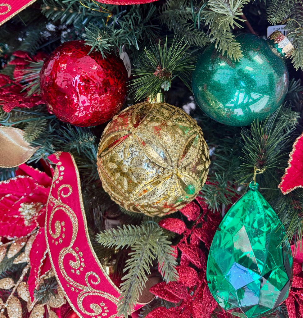 5" Plastic Mercury Glitter Floret Ball Ornament, Set of 2 - MTX73226 GOLD - The Wreath Shop