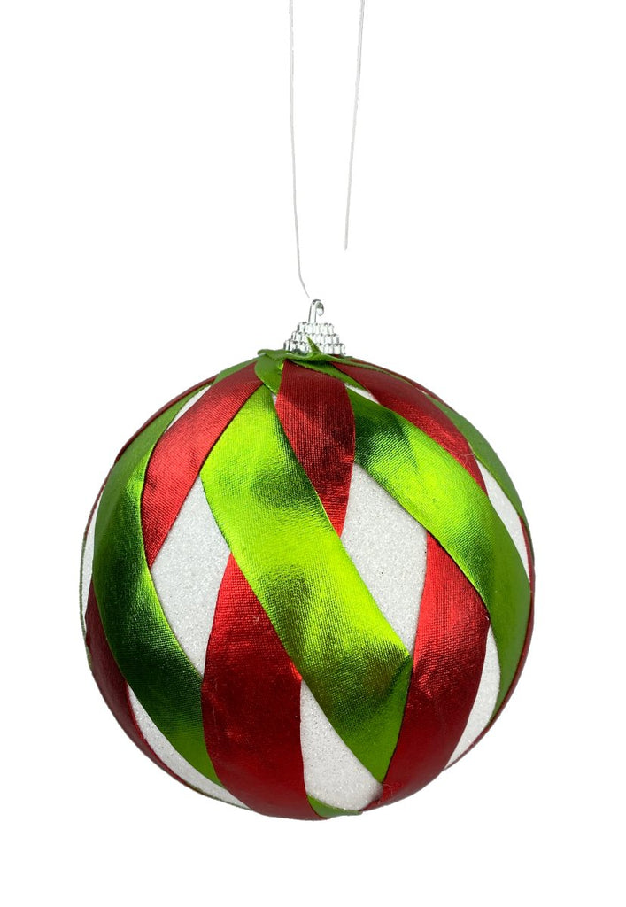 5" Red/White/Lime Ribbon Ball Ornament - 85223RWG - The Wreath Shop