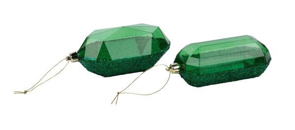 5.25" Laser Glitter Gem Ornament: Emerald Green (Set of Two) - XJ552306 - The Wreath Shop