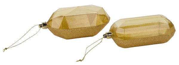 5.25" Laser Glitter Gem Ornament: Gold (Set of Two) - XJ563308 - The Wreath Shop