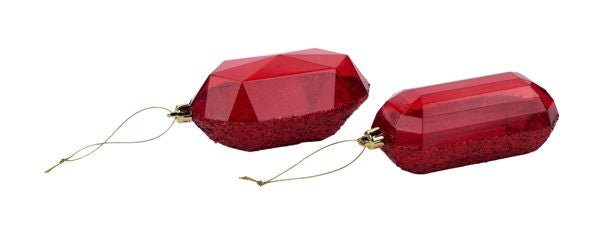 5.25" Laser Glitter Gem Ornament: Red (Set of Two) - XJ552324 - The Wreath Shop