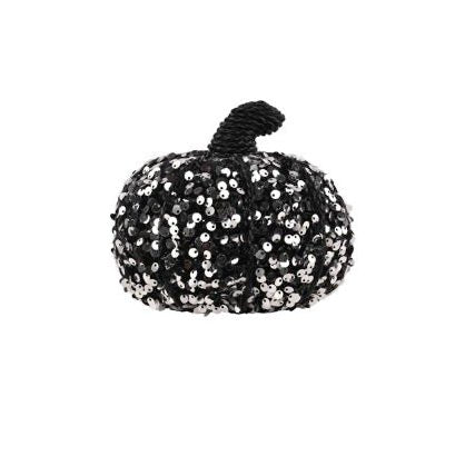 5.5" Sequin Pumpkin: Black/Silver - HH7585A3 - The Wreath Shop