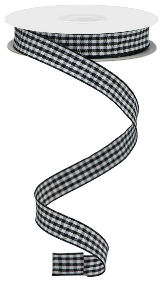 5/8" Mini Gingham Check Ribbon: Blk/Wht - 10yds - RJ206572 - The Wreath Shop