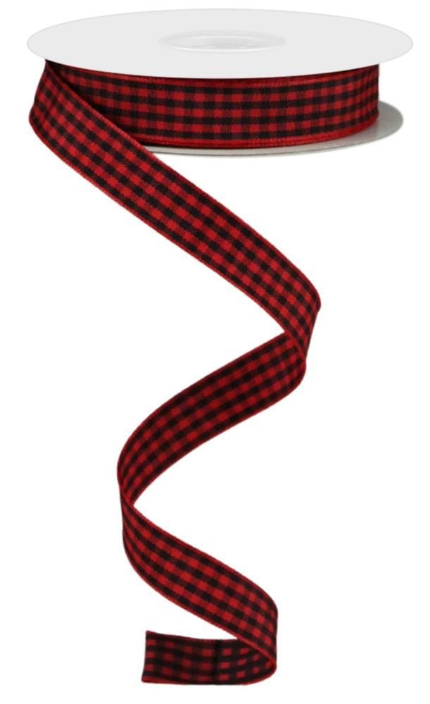 5/8" Mini Gingham Check Ribbon: Red/Black - 10yds - RJ206571 - The Wreath Shop