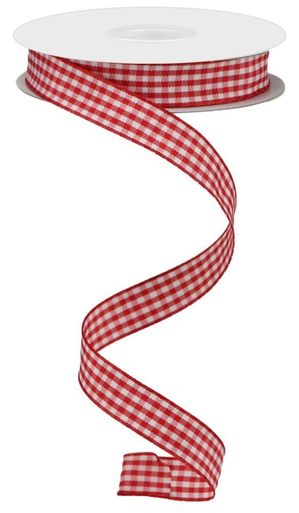 5/8" Mini Gingham Check Ribbon: Red/Wht - 10yds - RJ206549 - The Wreath Shop