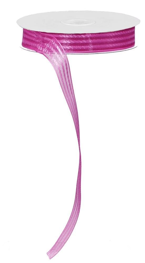 5/8" Sheer/Satin Stripe Ribbon: Hot Pink - 25yds - RJ202011 - The Wreath Shop