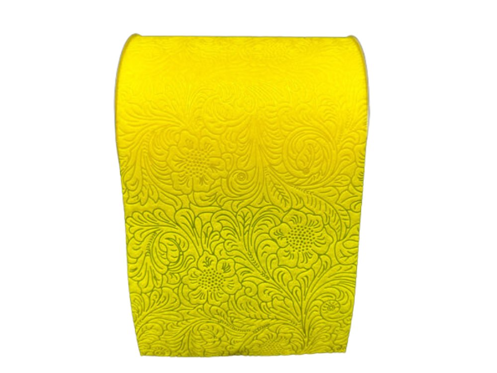 6" Embossed Flower Hot Cut Edge Ribbon: Daffodil Yellow - 25yds - 42466-06-22 - The Wreath Shop