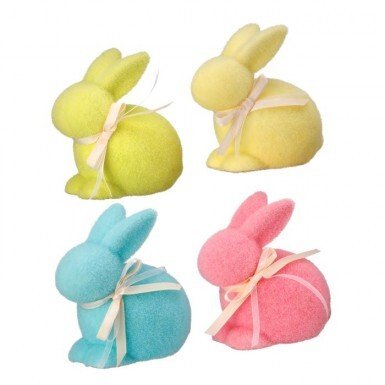6" Flocked Sitting Bunny w/ Ribbon - MT25942-pink - The Wreath Shop