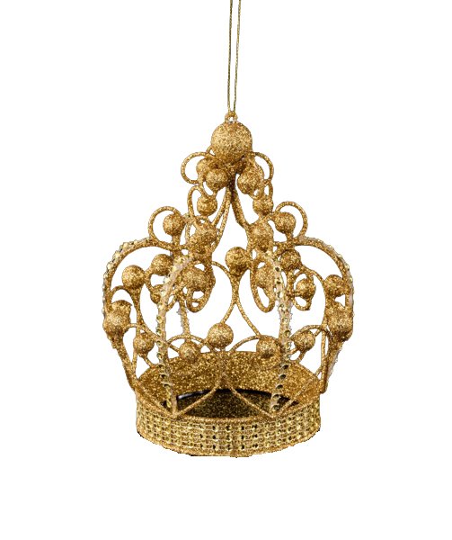 6" Glitter Ball Crown Ornament: Gold - XJ563008 - The Wreath Shop