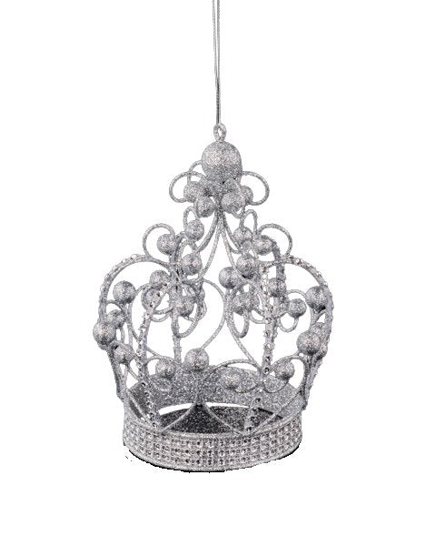 6" Glitter Ball Crown Ornament: Silver - XJ563026 - The Wreath Shop