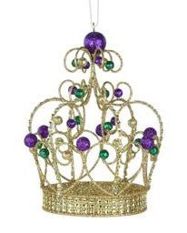 6" Glitter Ball Mardi Gras Crown Ornament: Gold - HG115499-gold - The Wreath Shop
