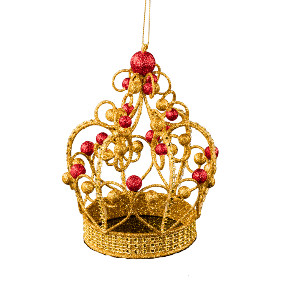 6" Glitter Crown Ornament: Gold/Red - XJ563188 - The Wreath Shop