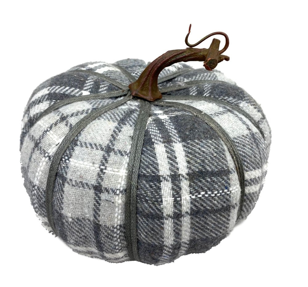 6" Grey Plaid Pumpkin - 56704GYWT - The Wreath Shop