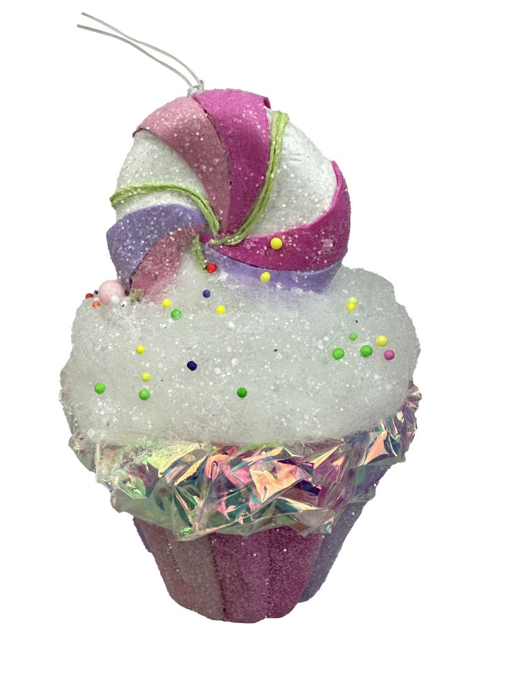 6" Iridescent Cupcake Ornament - 86200PKPU - The Wreath Shop