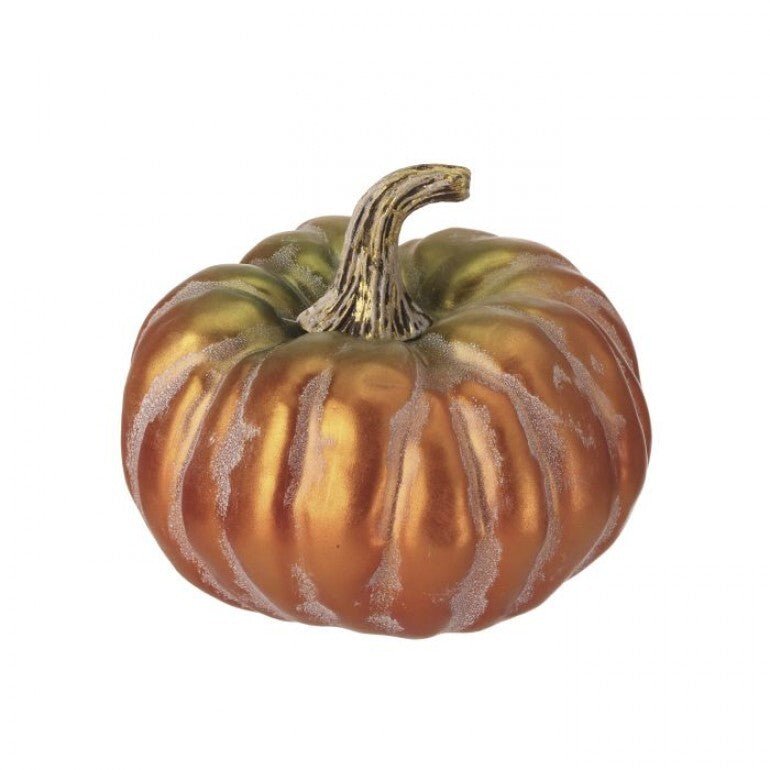 6" Plastic Metallic Pumpkin: Orange/Green - MTH13132ORGN - The Wreath Shop