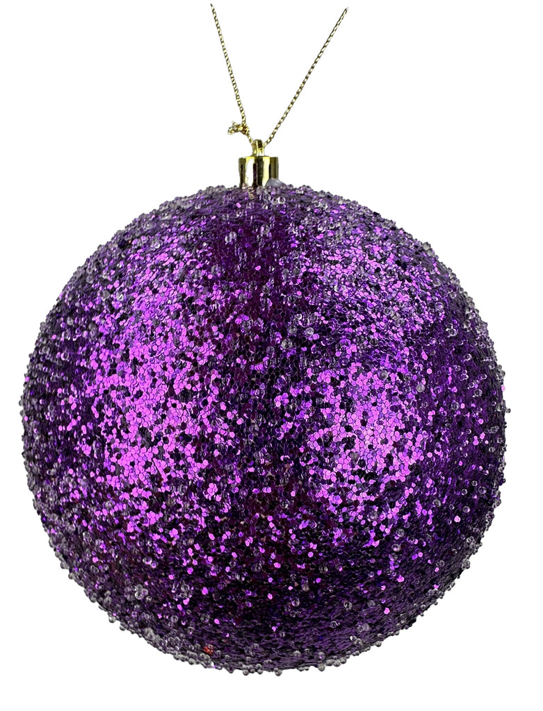 6" Purple Glitter Beaded Ball Ornament - 86176PU - The Wreath Shop