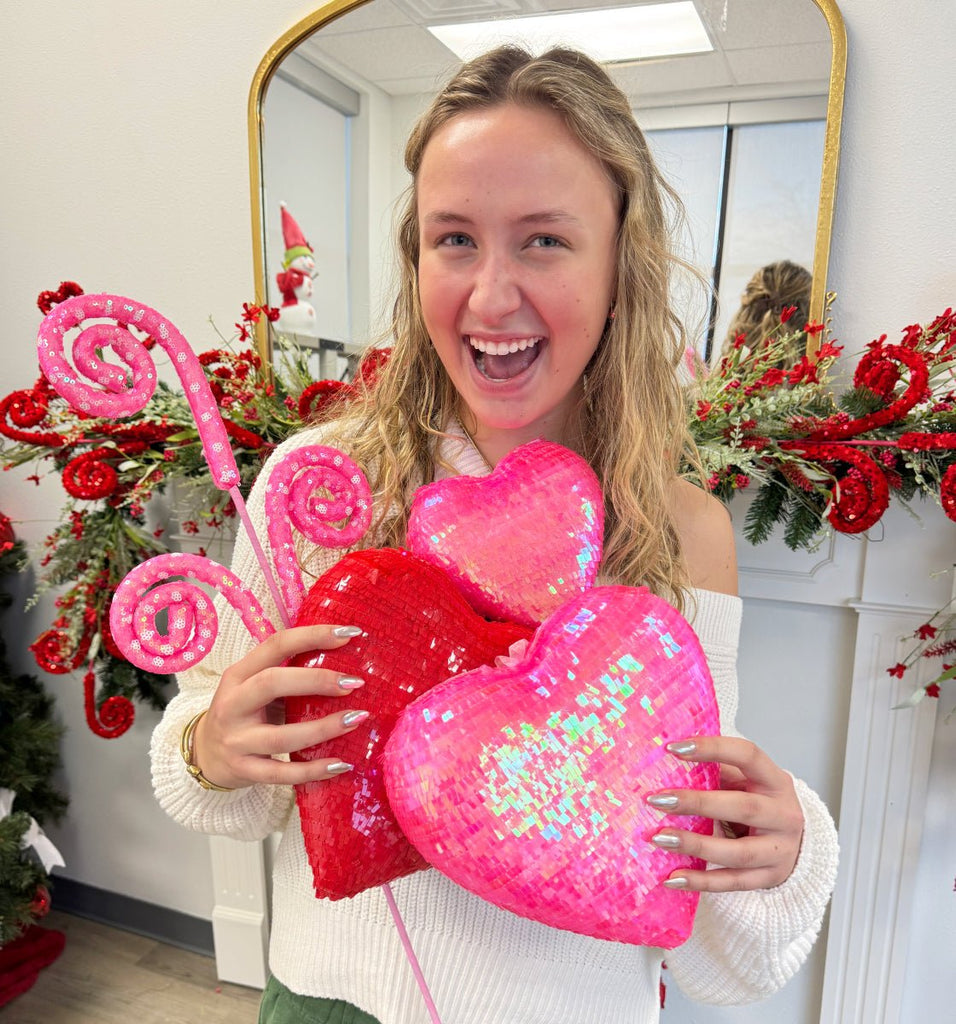 6" Sequin Heart Ornament: Bright Pink - 63784HTPK - The Wreath Shop