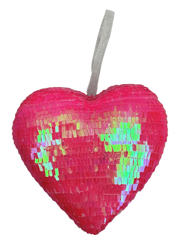 6" Sequin Heart Ornament: Hot Pink - 63784HTPK - The Wreath Shop