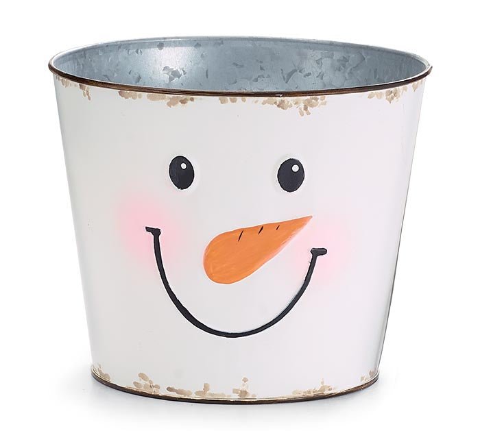 christmas plant pot covers 6" Tin Snowman Head Pot Cover