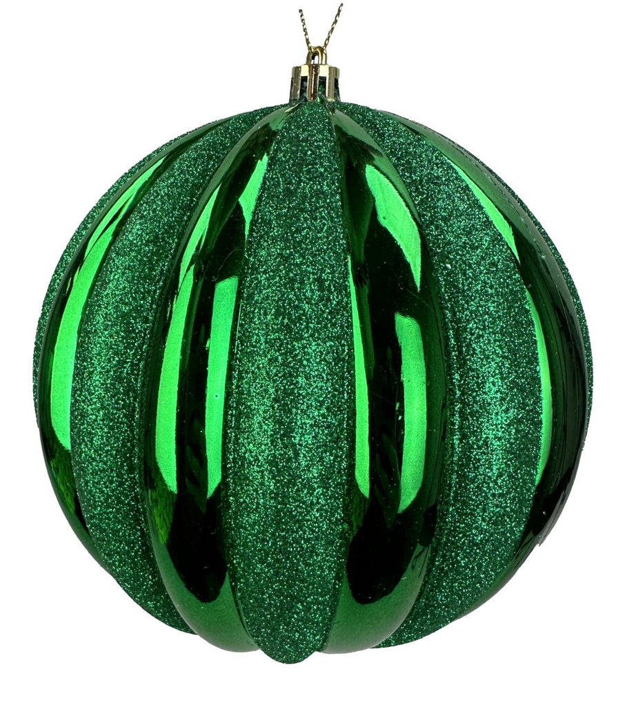 6" Vertical Stripe Ball Ornament: Emerald Green - 86178GN - The Wreath Shop