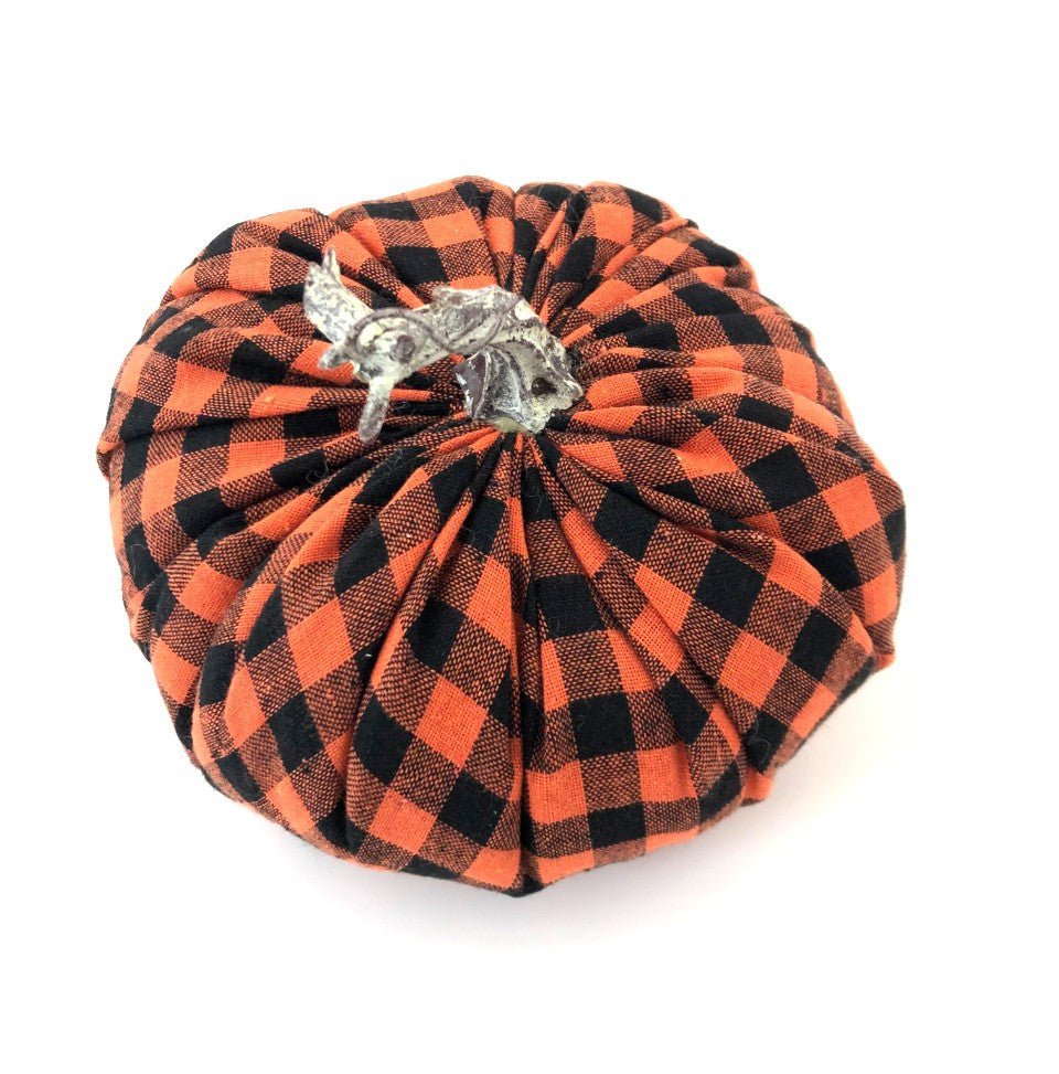 6.5" Fabric Check Pumpkin: Orange/Black - HA0264C1 - The Wreath Shop