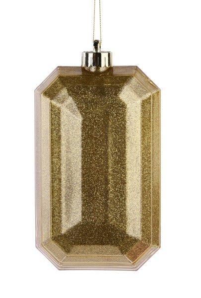 7" Glitter Rectangle Gem Ornament: Gold - XJ717008 - The Wreath Shop