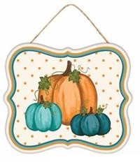 7" Metal Fall Sign: Pumpkins (Crm/Org/Teal) - MD1206A4 - Pumpkin - The Wreath Shop