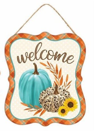 7" Metal Fall Welcome Sign: Orange/Teal - MD0981-welcome - The Wreath Shop