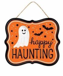 7" Metal Ghost Sign: Happy Haunting - MD120820 - Happy Haunting - The Wreath Shop