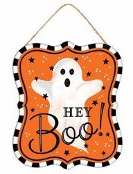 7" Metal Ghost Sign: Hey Boo - MD120820 - Hey Boo - The Wreath Shop