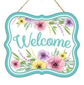 7" Metal Welcome Sign: Spring Floral - MD1069 - Welcome - The Wreath Shop