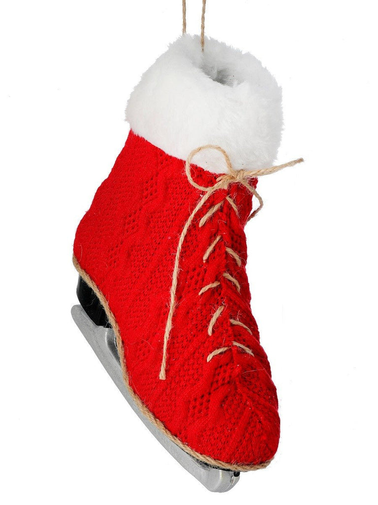 7" Red Knit Ice Skate Ornament w/ Fur - MTX68877 RDWT - The Wreath Shop