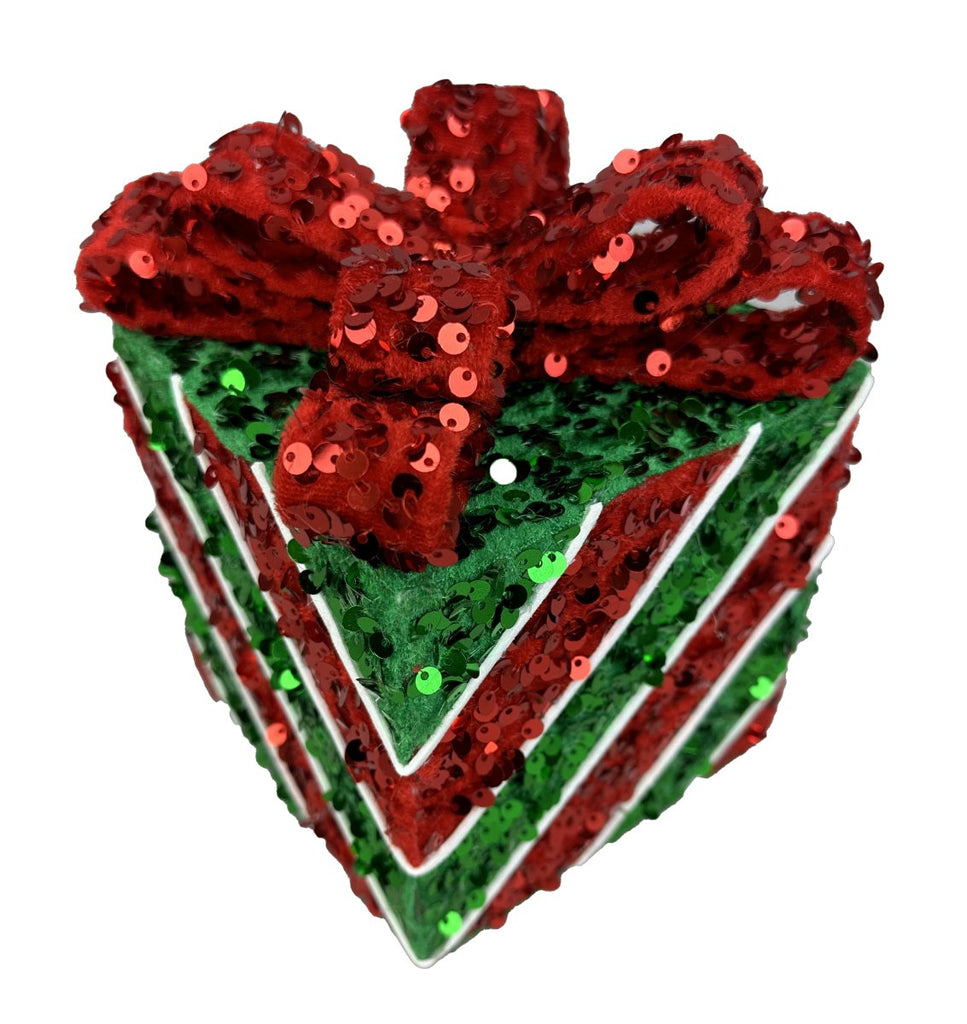 7" Red/Green Sequin Gift Box - 86034RWG - The Wreath Shop