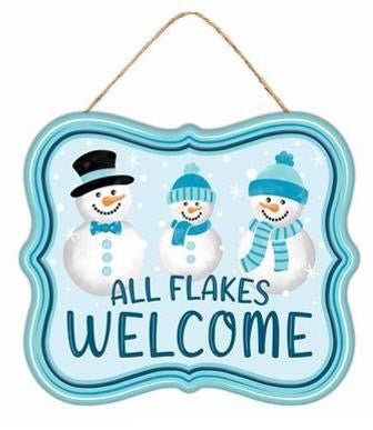 7" Tin All Flakes Welcome Snowmen Sign - MD1215-welcome - The Wreath Shop