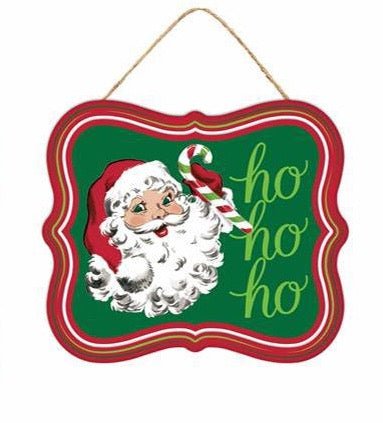 7" Tin Ho Ho Ho Santa Sign: Red/Grn/Wht - MD1213A5 ho ho - The Wreath Shop