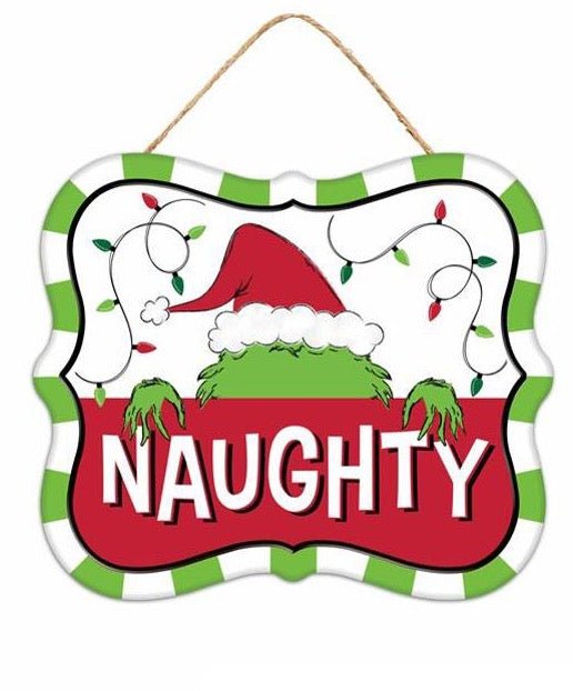 7" Tin Naughty Sign w/ Green Monster - MD1214-Naughty - The Wreath Shop