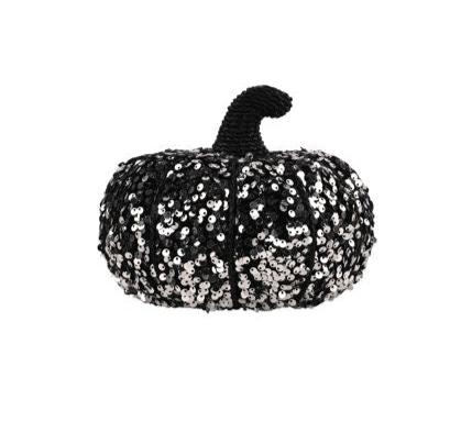 7.5" Sequin Pumpkin: Black/Silver - HH7586A3 - The Wreath Shop