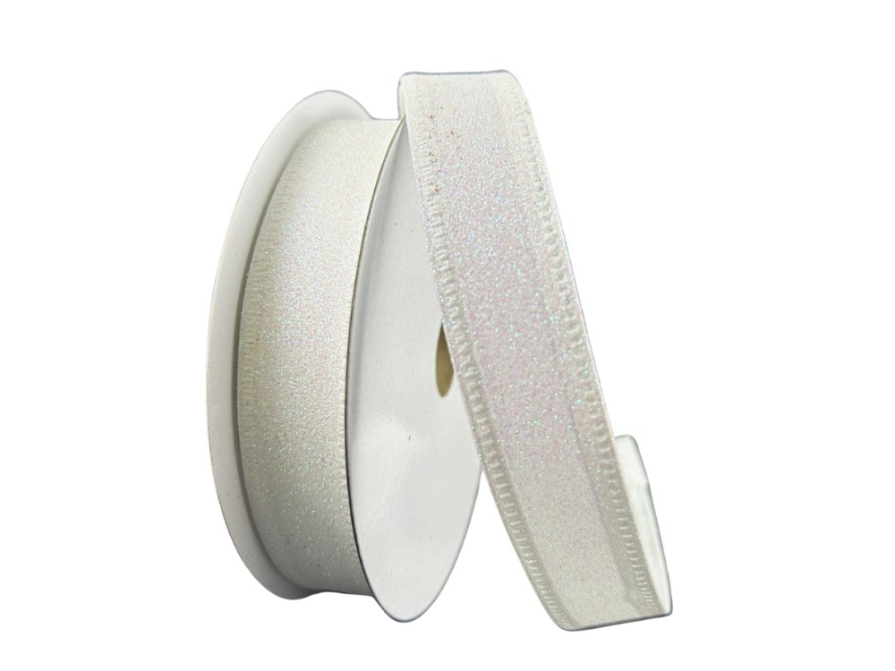 7/8" Glitter Ribbon: White - 10yds - 76467 - 05 - 01 - The Wreath Shop