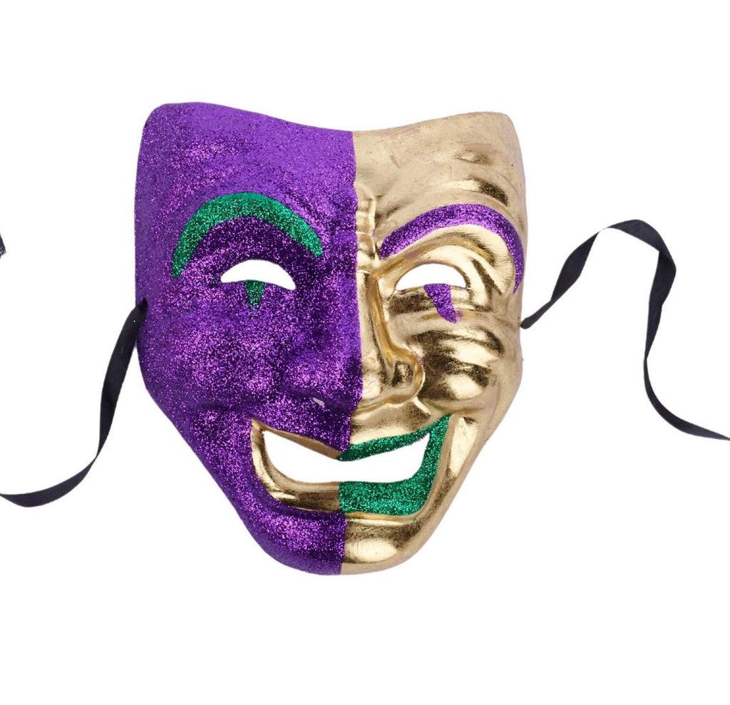 8" Mardi Gras Comedy Mask - HG121323 happy - The Wreath Shop