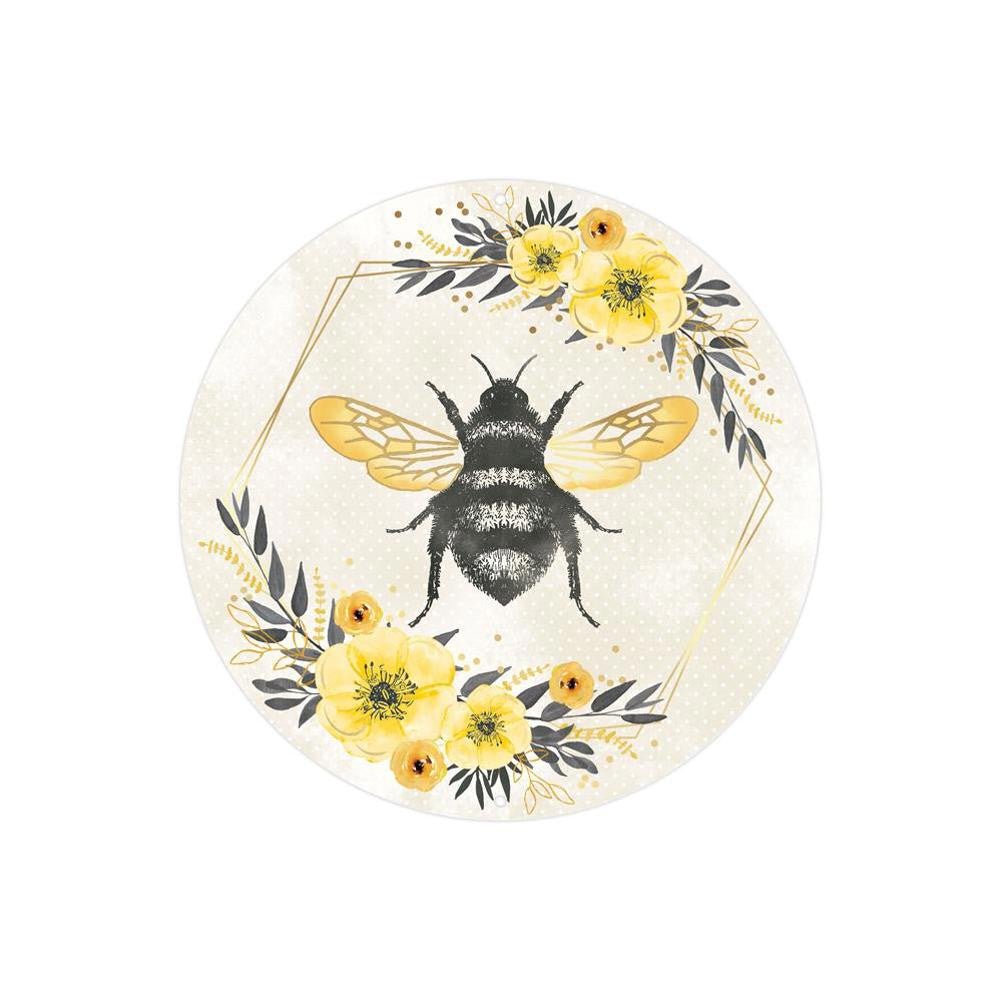 8" Metal Bee Sign with Florals - MD1117 - The Wreath Shop