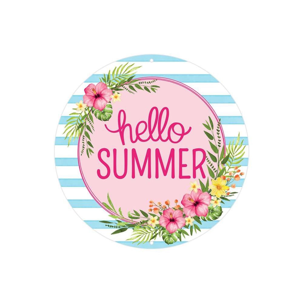 8" Metal Hello Summer Floral Sign - MD0948 - The Wreath Shop