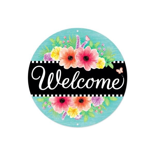 8" Metal Welcome Flowers Sign - MD1115 - The Wreath Shop