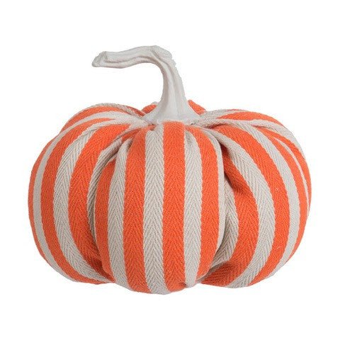 8" Orange/Cream Striped Pumpkin - HB18RC010 - The Wreath Shop
