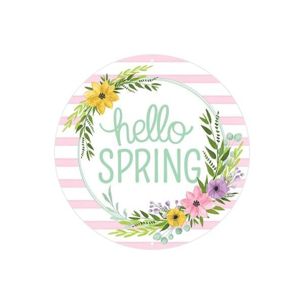 8" Round Metal Hello Spring Sign - MD0947 - The Wreath Shop