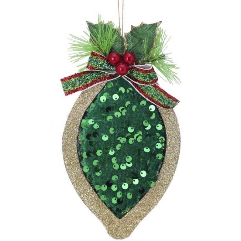 8" Sequin Drop Ornament Green - MTX72000 GRN - The Wreath Shop