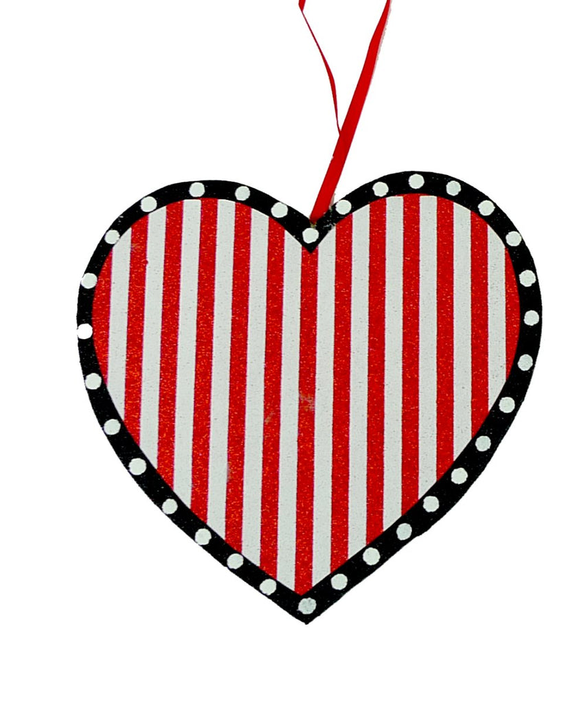 8" Stripe Heart Ornament - 62578ASST stripe - The Wreath Shop