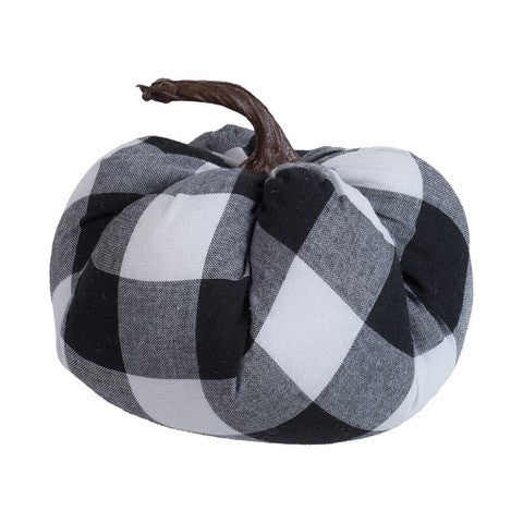 9" Black/White Plaid Pumpkin - HB18RC005 - The Wreath Shop